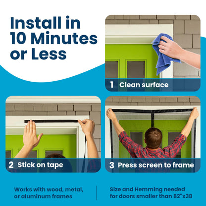 Magnetic Screen Door - Bugs Out, Breeze in - 9min Install Auto-Sealing Heavy Duty Double Stitched Mesh, 52 Magnets, Hands Free Sliding & Patio Door Net, Pet & Kid Friendly, 38 x 82 Inch, Flux Phenom