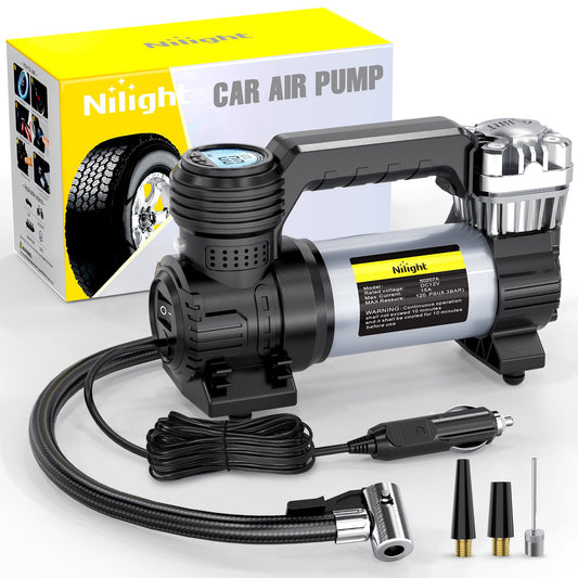 Nilight Portable Air Compressor Tire Inflator 12V Heavy Duty 120PSI Metal Pump Double Cylinder Digital Pressure Fast Inflate Auto Shutoff for Car SUV Motorcycle