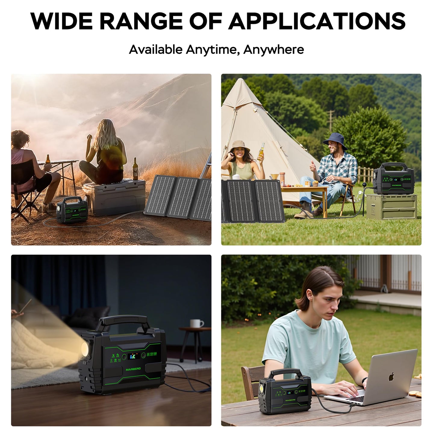 MARBERO 100W Solar Powered Generator with 30W Foldable Solar Panels 150Wh Lithium Battery Portable Power Station with AC DC and USB Outputs for Camping Emergency Home Backup Blackout Hiking