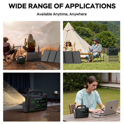 MARBERO 100W Solar Powered Generator with 30W Foldable Solar Panels 150Wh Lithium Battery Portable Power Station with AC DC and USB Outputs for Camping Emergency Home Backup Blackout Hiking