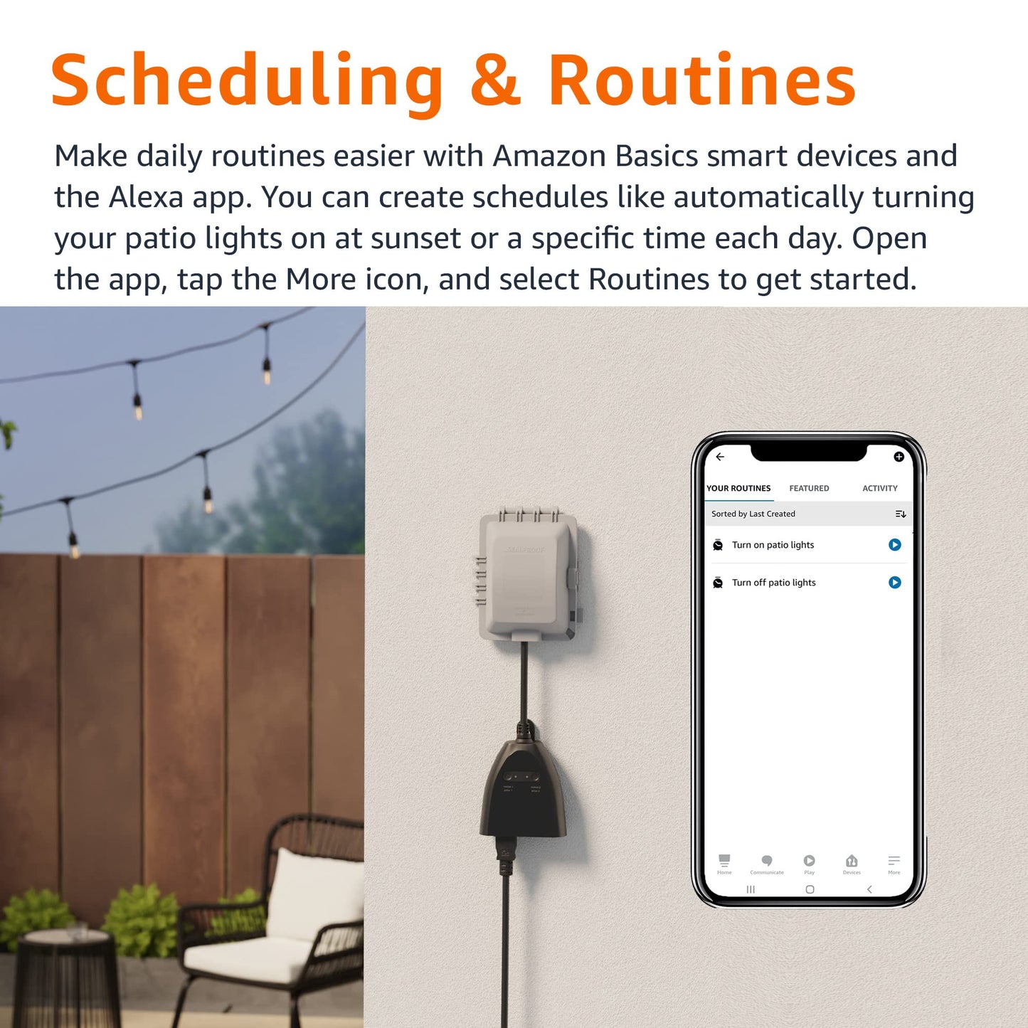 Amazon Basics Outdoor Smart Plug with 2 Individually Controlled Outlets, Works with Alexa Only, 2.4 GHz Wi-Fi, No Hub Required, Black