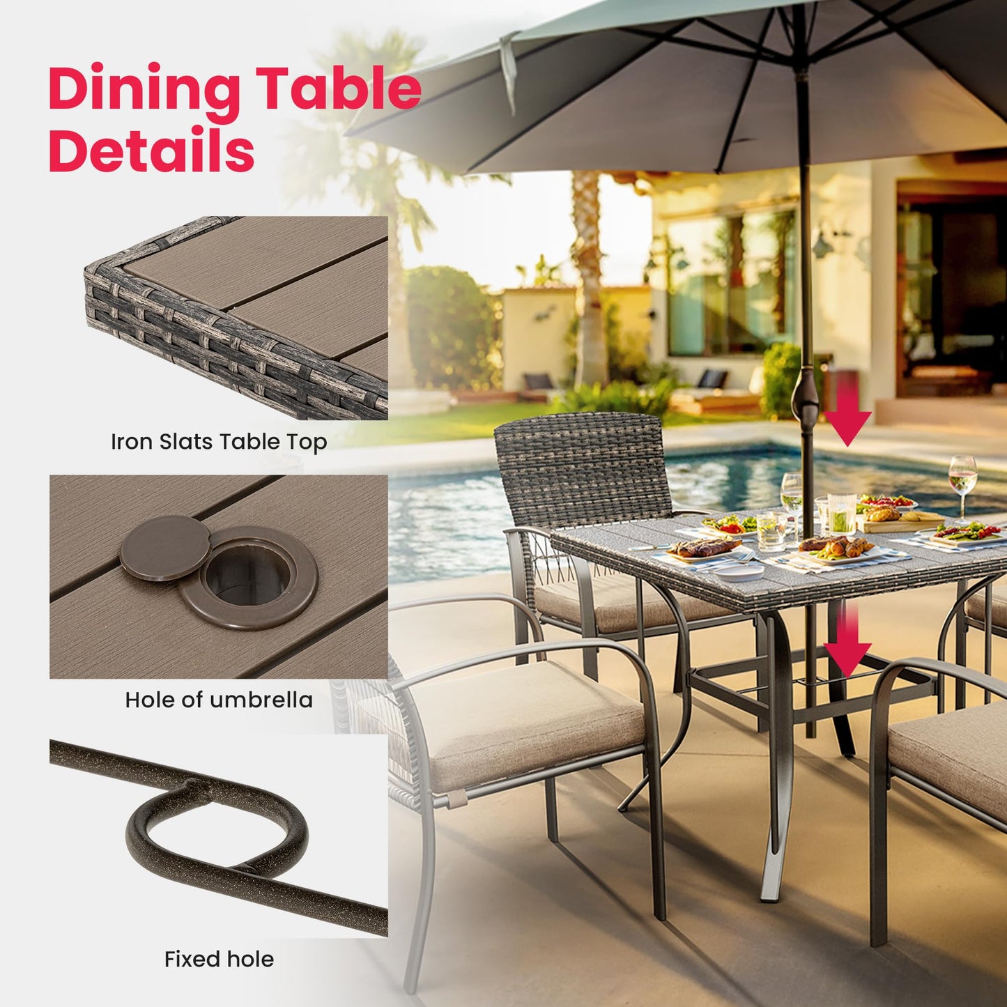 Pamapic Outdoor 5-Piece Patio Dining Set, Weather Resistant PE Rattan Table and Chairs, Comfortable Cushions, Easy Maintenance, 5 PCS, Beige