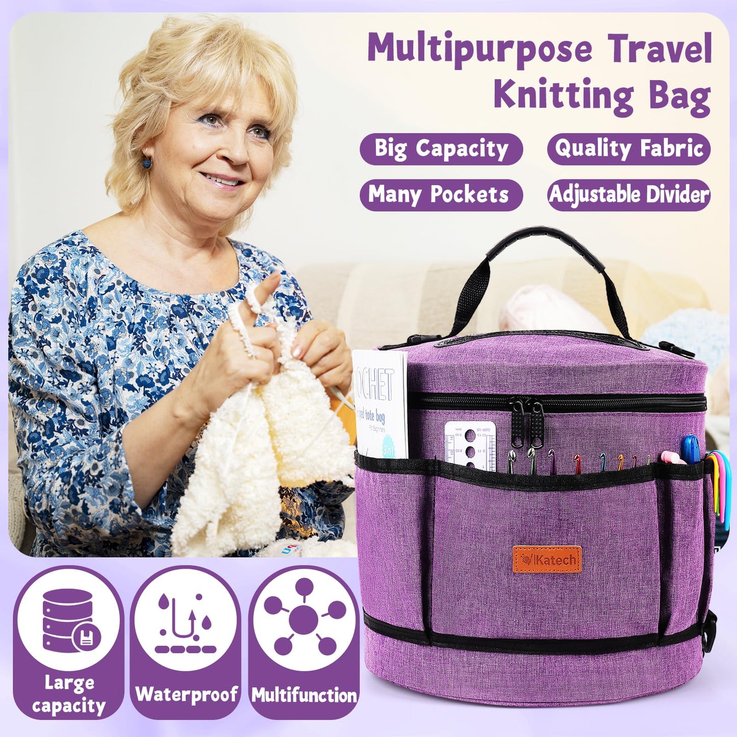 Katech Crochet Kit for Beginners, Beginner Crochet Kit for Adults and Kids Crochet Kits Includes Crochet Hooks Knitting Bag Crochet Yarn for Crocheting Instruction Knitting Kit Crochet Supplies Gift