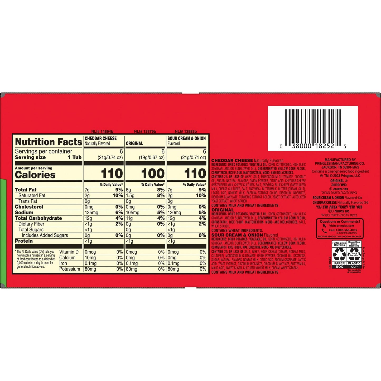 Pringles Potato Crisps Chips, Lunch Snacks, Office and Kids Snacks, Snack Packs, Variety Pack, 12.9oz Box (18 Cups)