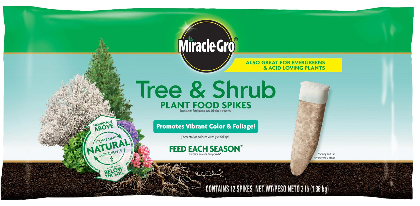 Miracle-Gro Plant Food Spikes Bundle for Fruit and Citrus Plus Trees and Shrubs, For Deciduous, Evergreen and Flowering Trees and Shrubs, 24 Spikes