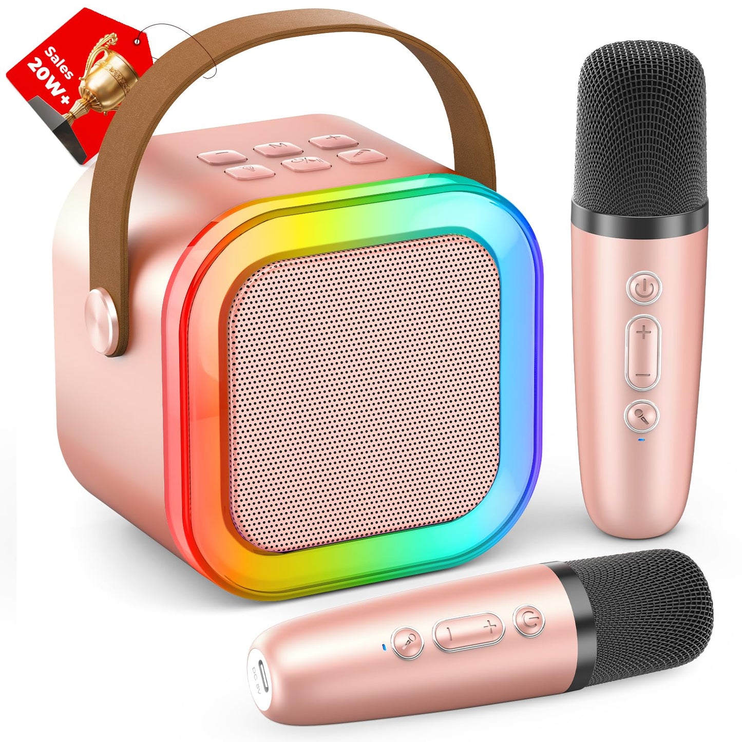 Peski Karaoke Machine for Kids Adults, Portable Bluetooth Mini Karaoke Microphone Singing Speaker Karaoke Player with 2 Wireless Mic, Birthday Gifts for Girls Boys Family Home Party(Rose Gold)