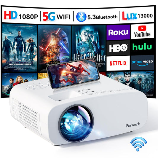 Projector with WiFi and Bluetooth, Pericat 4K Supported Native 1080P Projector, Portable Movie Outdoor Projector for Home Theater, Mini Projector Compatible with PC, HDMI, USB, TV Stick, PS5