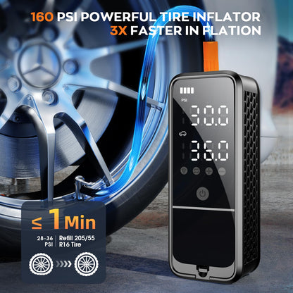 KZKB Tire Inflator Portable Air Compressor, 160 PSI Air Pump for Car Tires with Digital Pressure Gauge, Bike Tire Pump with LED Light Portable Tire Inflator for Car, Bike, Motorcycle, Ball