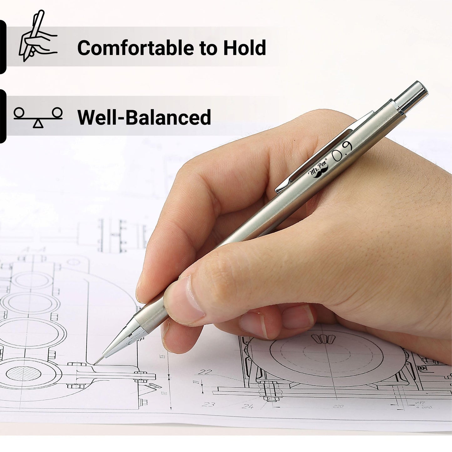 Mr. Pen- Metal Mechanical Pencils, 0.9mm, 2 Pack, Lead Pencil, Mechanical Pencil Metal Mechanical Pencil Mechanical, Mechinal Pencils, Mechanical Drafting Pencil, Back to School Supplies