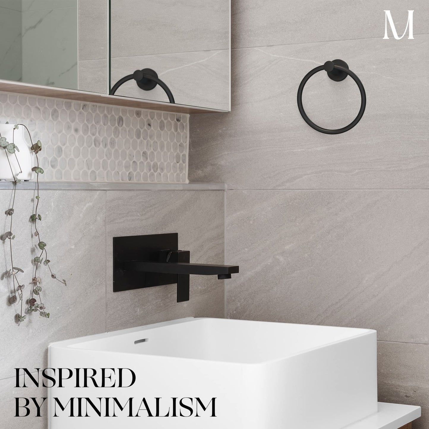 MARMOLUX ACC Matte Black Towel Ring - SUS304 Stainless Steel Wall Mounted Hand Towel Holder for Bathroom - Kitchen & Bathroom Towel Rack - Black Towel Hanger - Bathroom Towel Holder - Hand Towel Rack