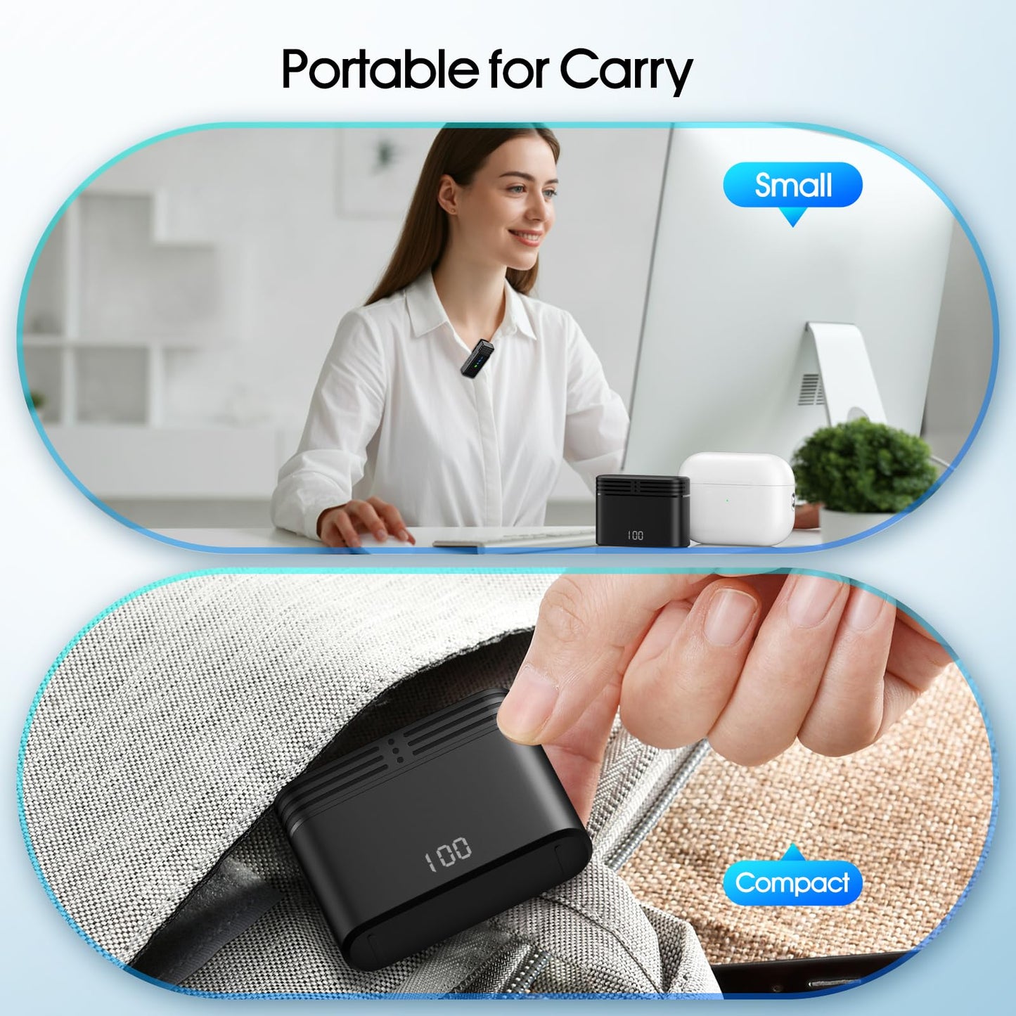 2 Pack Wireless Lavalier Microphone for iPhone iPad Android, Active Noise Reduction Mini Microphone with Charging Case 7H Clip On Microphones for Interview, Recording, Vlogging, Live Streaming, 80ft