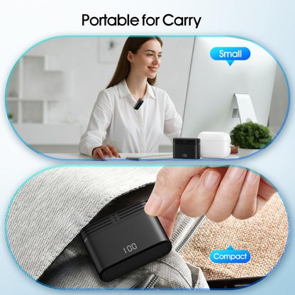 2 Pack Wireless Lavalier Microphone for iPhone iPad Android, Active Noise Reduction Mini Microphone with Charging Case 7H Clip On Microphones for Interview, Recording, Vlogging, Live Streaming, 80ft