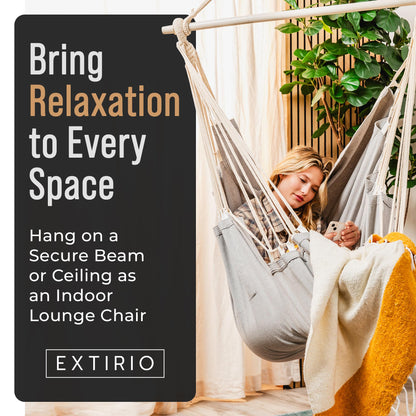 Hanging Hammock Chair Swing – Hanging Chair Outdoor & Indoor - Hammock Swing Chair – Quick & Easy Setup with Hardware Kit – Durable & Spacious Full Body Support – Holds 440 Lbs