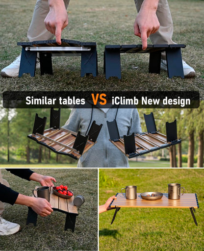 iClimb Ultralight Compact Mini Beach Picnic Folding Table with Carry Bag