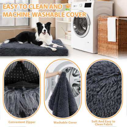 Orthopedic Dog Beds Medium/Large Sized Washable Removable Cover, Plush Dog Bed Waterproof Lining NonSkid Bottom, Crate Foam Pillow Mattress Fluffy Anti Anxiety Pet Pad 35x23 Inch, Dark Grey