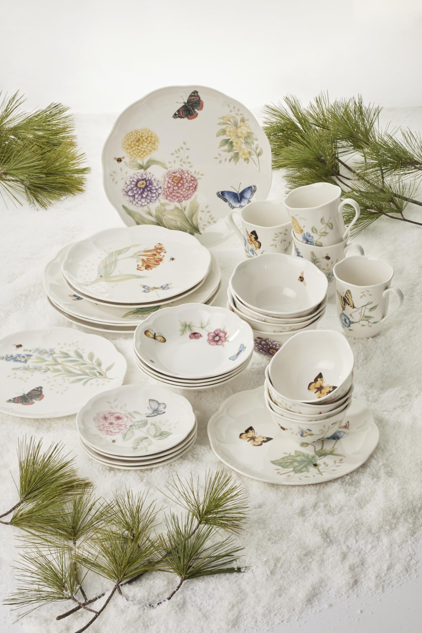 Lenox 865075 Butterfly Meadow 28-Piece Dinnerware Set, White