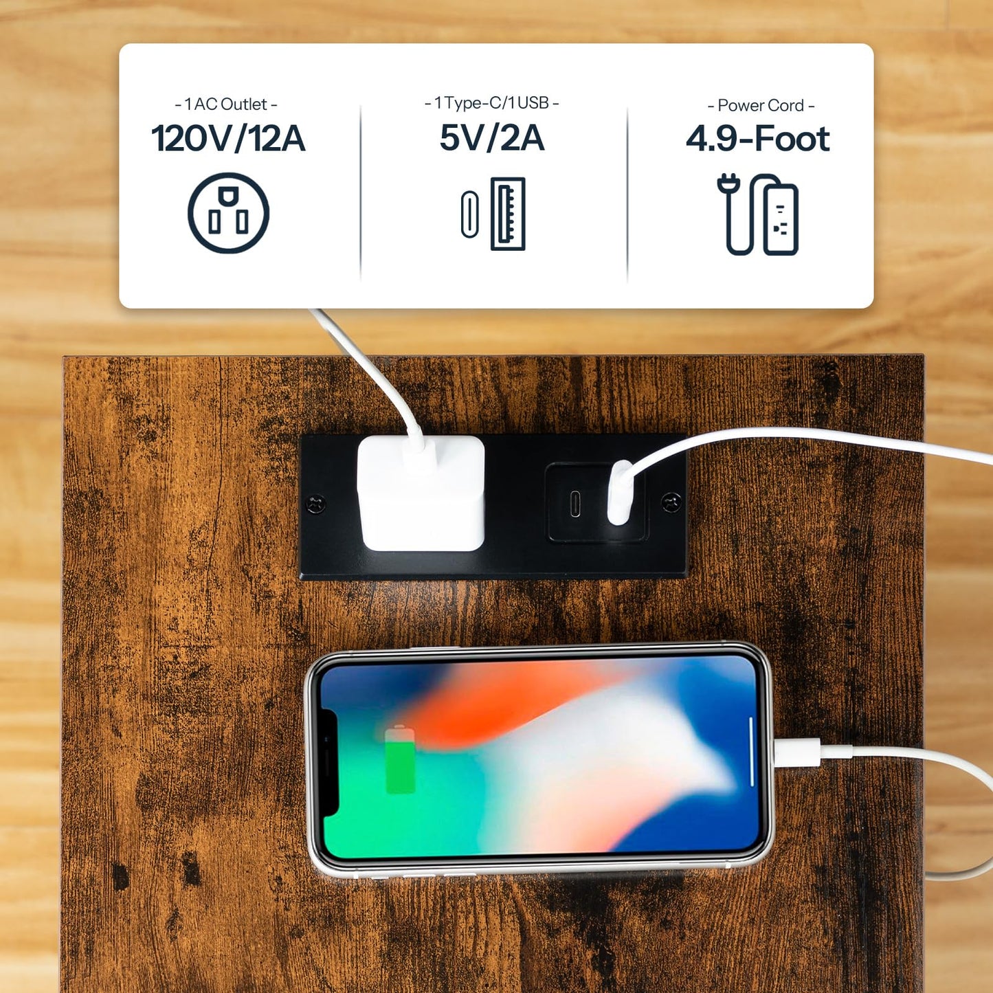 HOOBRO Side Table with Charging Station, End Table with USB Port and Outlet, Nightstand with 2-Layer Storage Shelves for Small Spaces, Living Room, Bedroom, Stable Frame, Rustic Brown BF09UBZ01