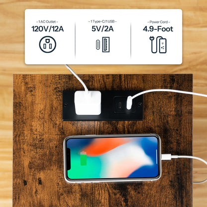 HOOBRO Side Table with Charging Station, End Table with USB Port and Outlet, Nightstand with 2-Layer Storage Shelves for Small Spaces, Living Room, Bedroom, Stable Frame, Rustic Brown BF09UBZ01