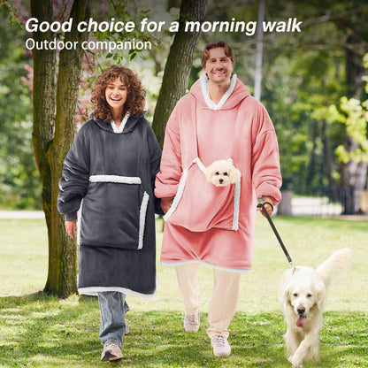 JOYWOO Wearable Blanket Hoodie, Birthday Gifts for Women Men Mom, Oversized Hooded Blanket for Adult, Cozy Fuzzy Sherpa Sweatshirt Blanket with Giant Pocket and Winter Gifts, Grey