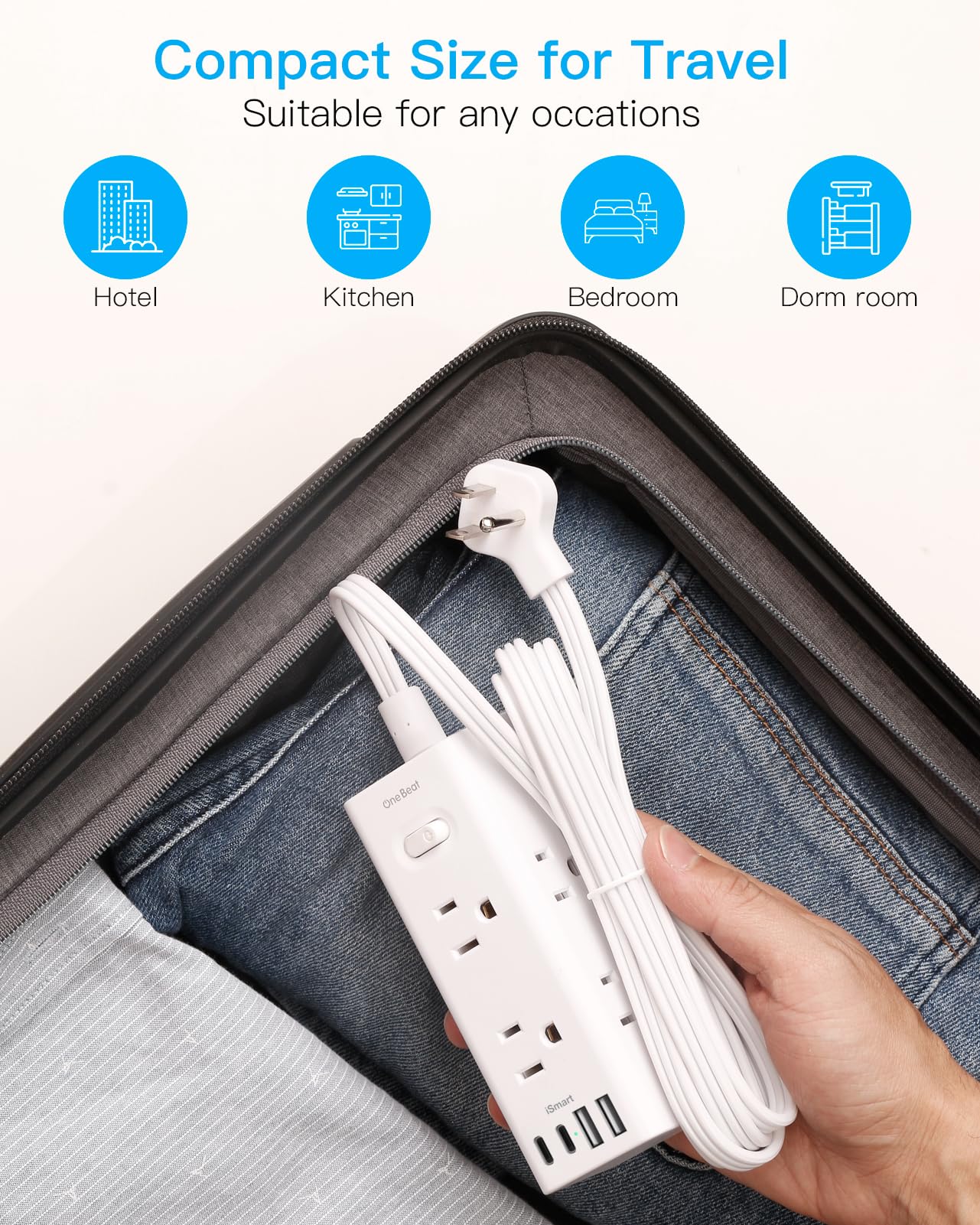One Beat 10Ft Extension Cord with Multiple Outlets,Flat Plug Power Strip Surge Protector with 10 Ft Long Cord,6 Outlet 4 USB Ports (2USB C),Multi Outlet Wall Plug for Travel,College,Dorm Essentials