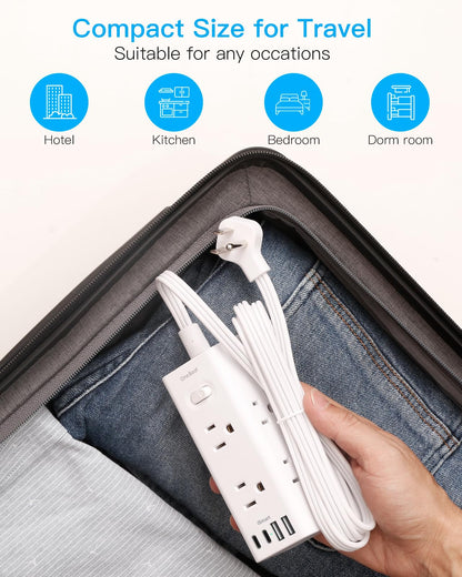 One Beat 10Ft Extension Cord with Multiple Outlets,Flat Plug Power Strip Surge Protector with 10 Ft Long Cord,6 Outlet 4 USB Ports (2USB C),Multi Outlet Wall Plug for Travel,College,Dorm Essentials