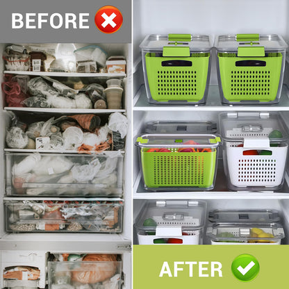 LUXEAR Fresh Container, 3PACK Produce Saver Container BPA Free Fridge Organizer for Vegetable Fruit and Salad Partitioned Food Storage Container with Vents Stay Fresh Containers Not Dishwashers Safe