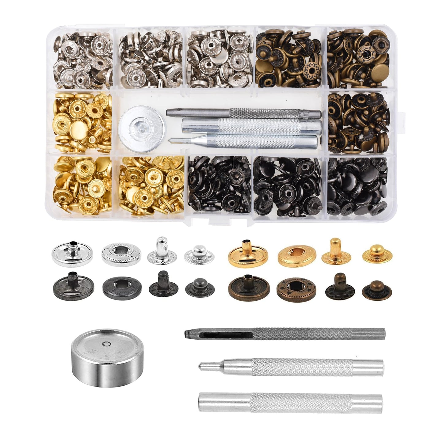 Mandala Crafts Metal Snap Button Kit - Snap Fastener Tool - Size 14 Metal Snaps Buttons for Clothing & Leather Crafting