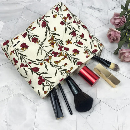 GUTGNK Corduroy Ladies Cosmetic Bag, Large Capacity Canvas Cosmetic Bag Travel Toiletry Bag Accessories Organizer, Morning Glory