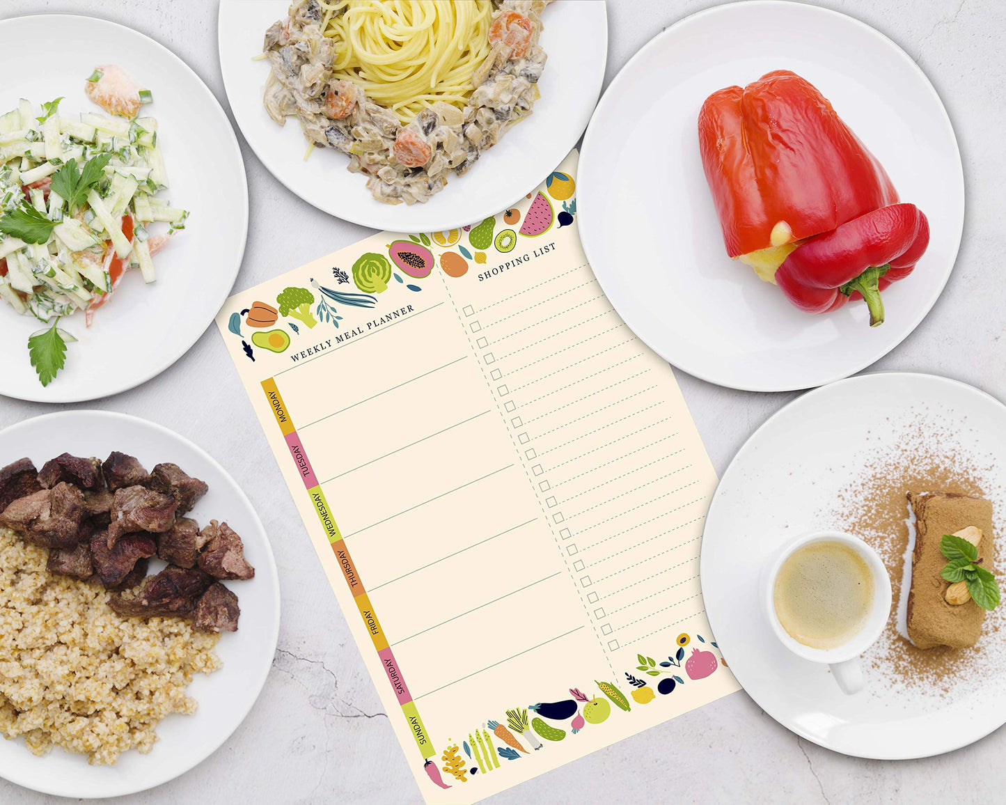 mudrit Magnetic Weekly Meal Planner Notepad with Tear Off Grocery Shopping List for Fridge | What To Eat Pad - 52 sheets, 7” x 10”
