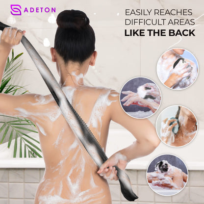 Adeton African Net Sponge, Authentic, with Knots, Exfoliating Bath Wash Cloth, Real Sapo, Black Owned, Long Sponge, Body Exfoliator, Shower Accessories, Back Foot Scalp Scrub Dead Skin Remover (Black)