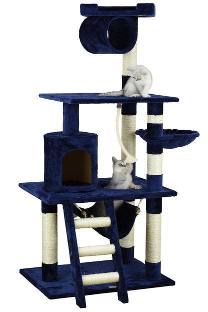 Go Pet Club - 62" Tall Cat Tree - Cat Tower with Scratching Post - Cat Tower for Indoor Cats - Multi-Level Condo, Hammock, Basket Bed - Blue