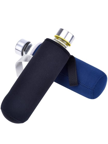 Mudder 2 Pieces Water Bottle Sleeve Neoprene Carrier Nylon Sleeve for 19.4 oz Glass Water Bottle, 550 ml (Black and Navy Blue)