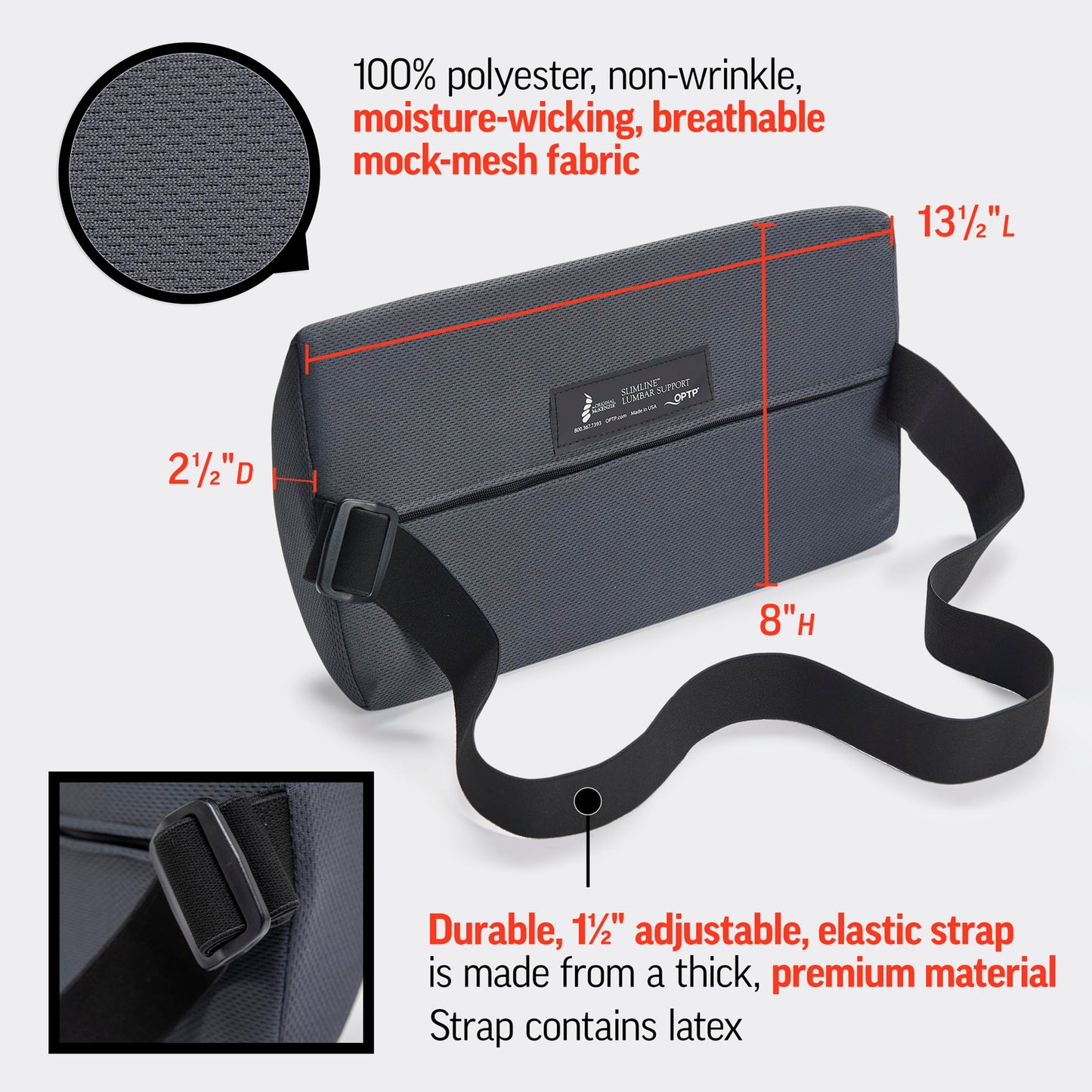 OPTP The Original McKenzie Slimline Lumbar Support – USA-Made Lower Back Support for Office Chair, Car Back Support, and Travel Lumbar Pillow. The Preferred Lumbar Cushion by Physical Therapists.