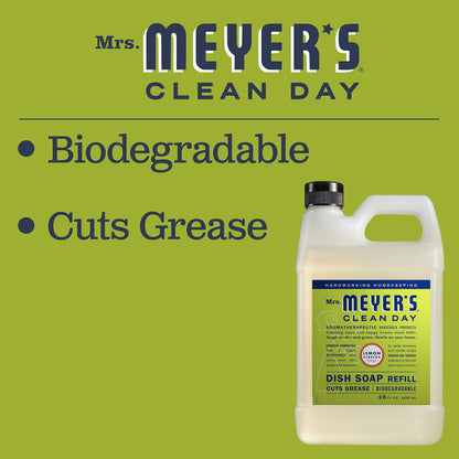 MRS. MEYER'S CLEAN DAY Liquid Dish Soap Refill, Biodegradable Formula, Lemon Verbena (48 Fl Oz (Pack of 1))