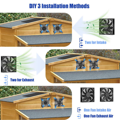 MARBERO 4.7 Inch Solar Powered Fan Kit, 15W Solar Panel with 2 Waterproof Fans, Intake or Exhaust Air Fan wtih 13 Ft Cable for Outside Backyard Chicken Coops, Greenhouses, Dog Houses, Pet Houses
