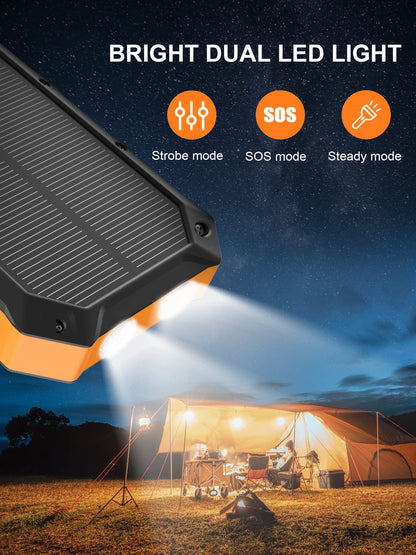 Solar-Power-Bank-Portable-Charger-42800mAh Solar Phone Charger with 4 USB Ports/LED Flashlight Fast Charge USB C External Backup Battery Pack Compatible with iPhone Tablet, for Outdoor, Camping