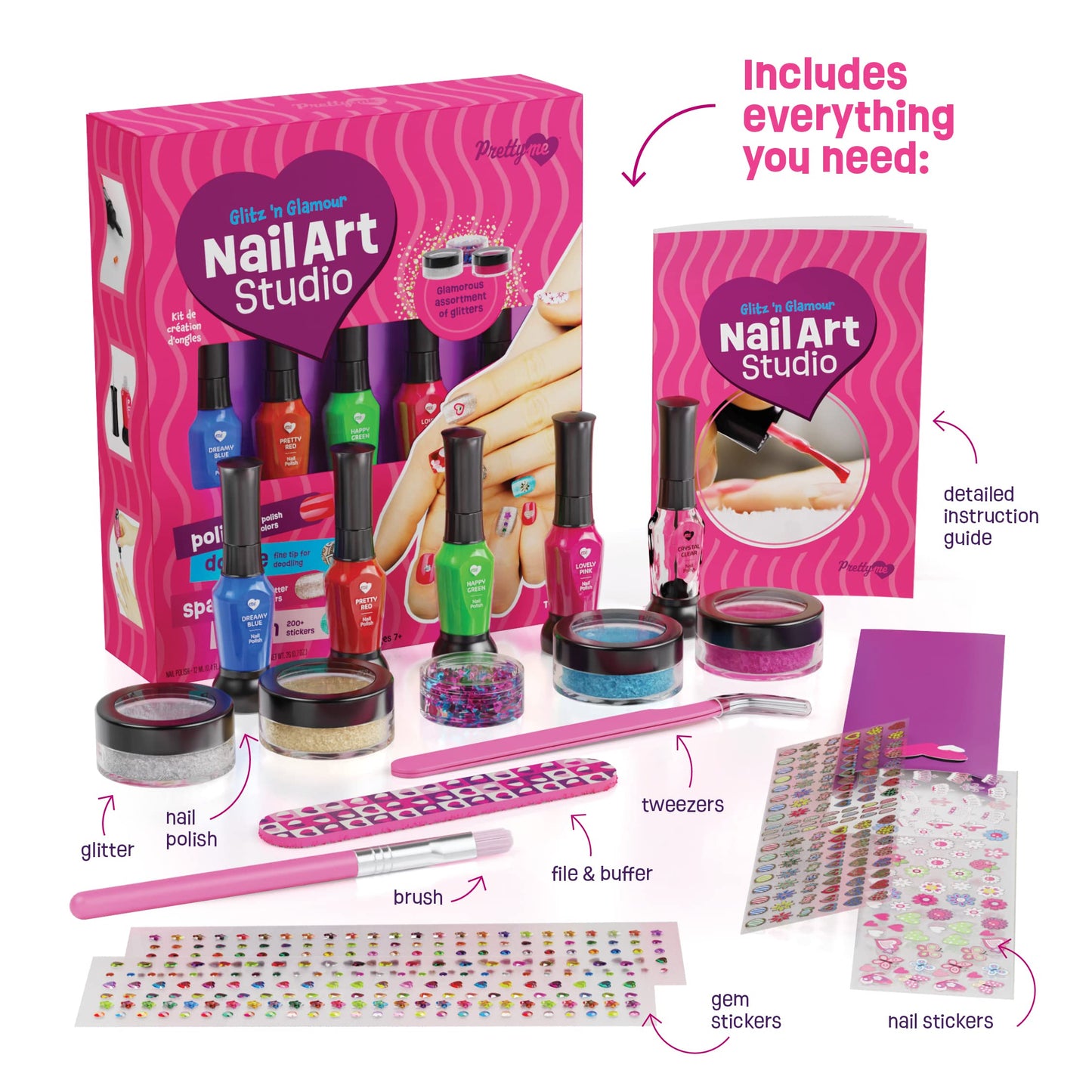Nail Art Studio for Girls - Birthday Gift - Nail Polish Kit for Kids Ages 7-12 Years Old - Girl Gifts Ideas - Gift Set - Girly Stuff - Polish, Pens, Glitter, Stickers, Gems, Filer - 8 9 10 11 12 Year