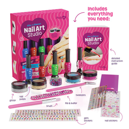 Nail Art Studio for Girls - Birthday Gift - Nail Polish Kit for Kids Ages 7-12 Years Old - Girl Gifts Ideas - Gift Set - Girly Stuff - Polish, Pens, Glitter, Stickers, Gems, Filer - 8 9 10 11 12 Year