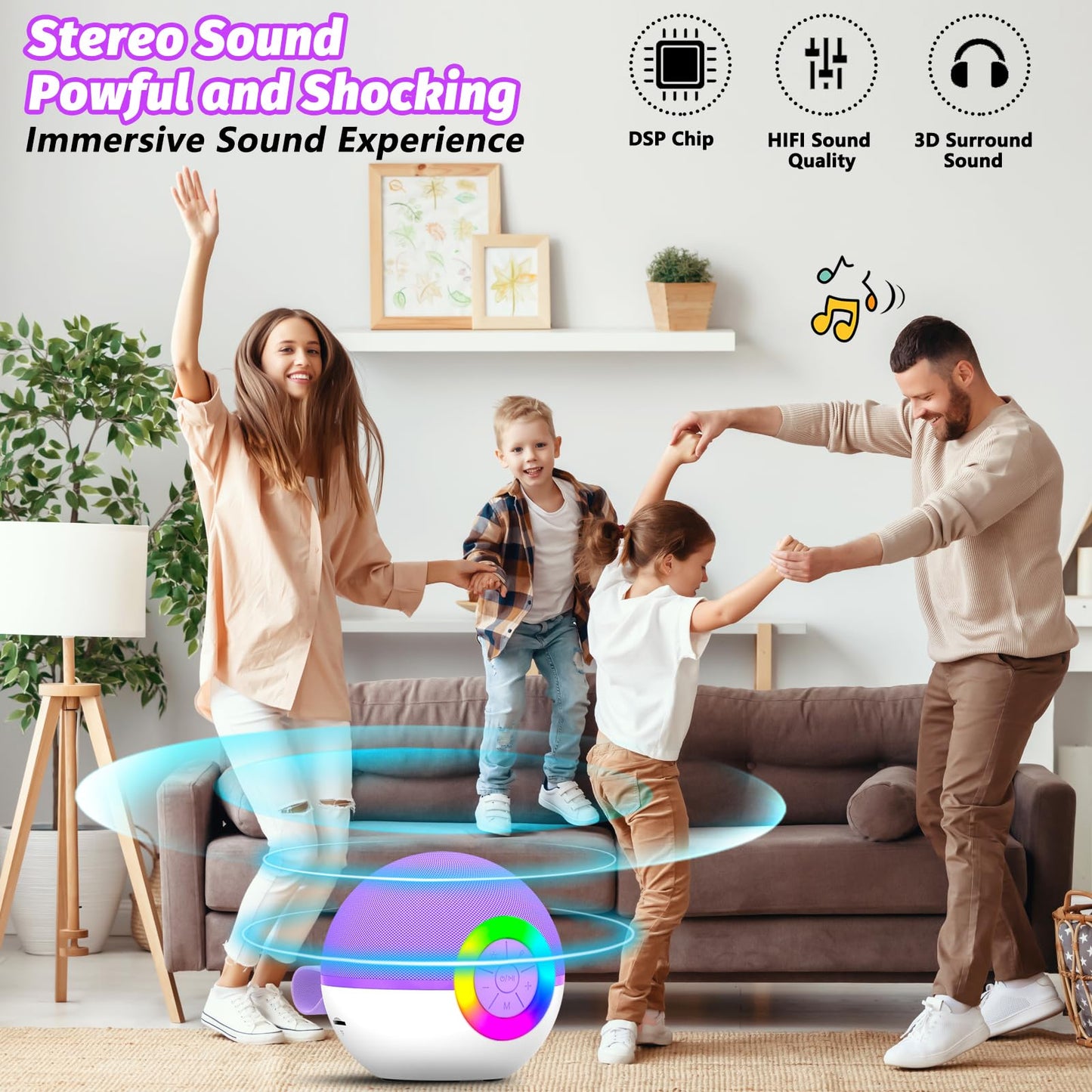 goopow Mini Karaoke Machine Speaker for Kids Adults, Portable Bluetooth Microphone Song Toys with LED Light, Best Chritmas Birthday Festival Gift for 3 4 5 6 7 8+ Year Old Girls Boys (Purple-2MIC)