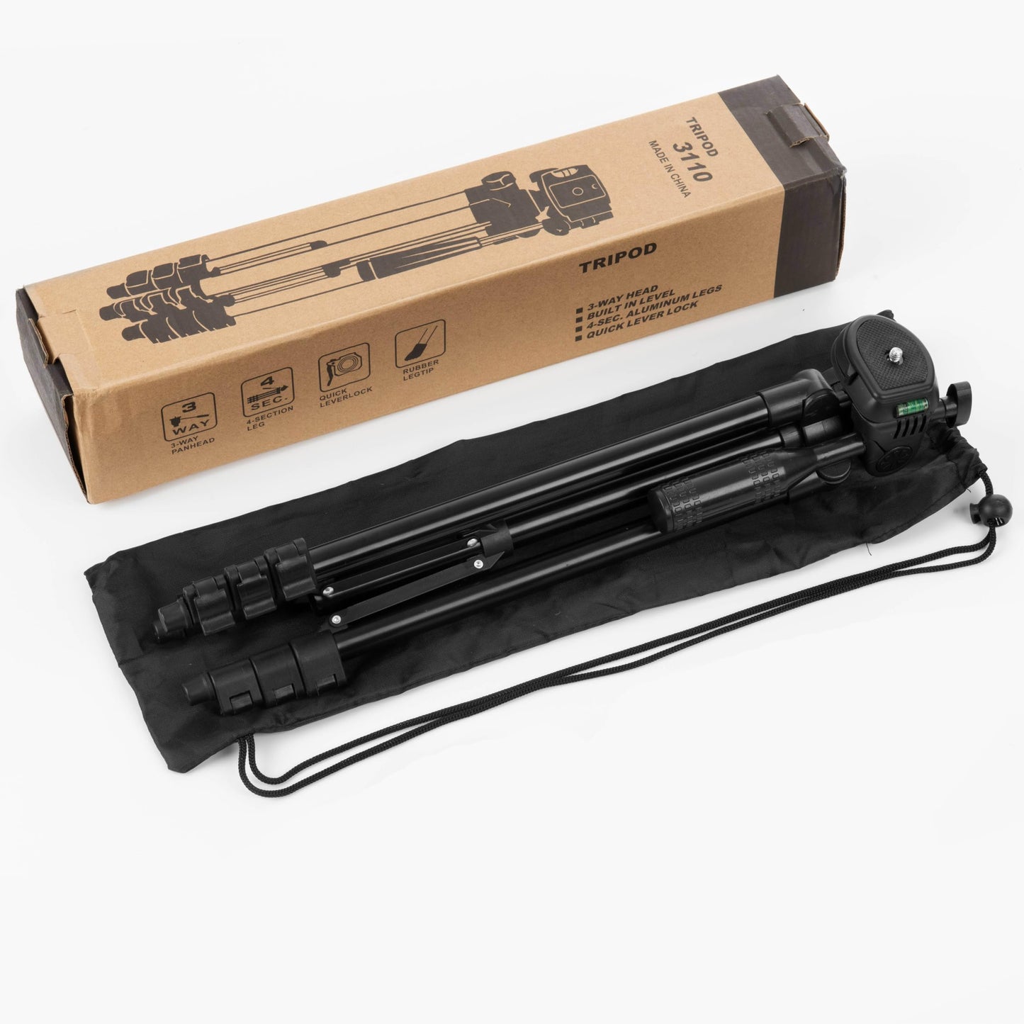 Laser Level Tripod Phone Stand: 51-Inch Aluminum Lightweight Tripod with 1/4" Screw Mount, Phone Holder and Bubble Level for iPhone and Line Lasers Measuring Tools, Carry Bag Included | Matte Black