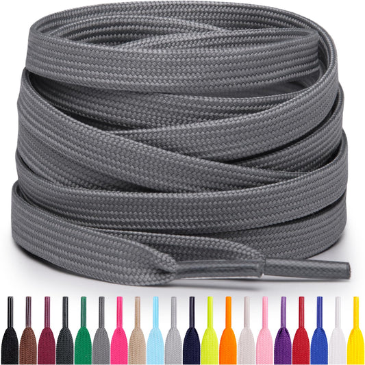 Miscly Flat Shoe Laces for Sneakers, Multiple Lengths and Colors Available (Grey, 45″ (114 CM))