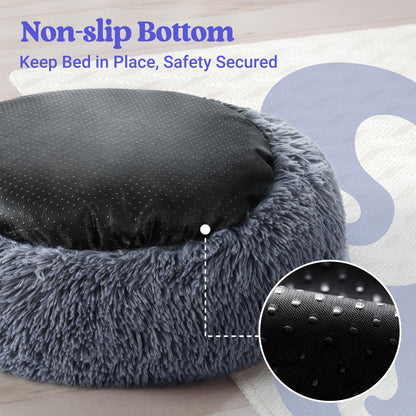 rabbitgoo Cat Beds for Indoor Cats, 20 inches Cat Bed Machine Washable, Fluffy Round Pet Bed Non-Slip, Calming Soft Plush Donut Cuddler Cushion Self Warming for Small Dogs Kittens, Dark Grey, Medium