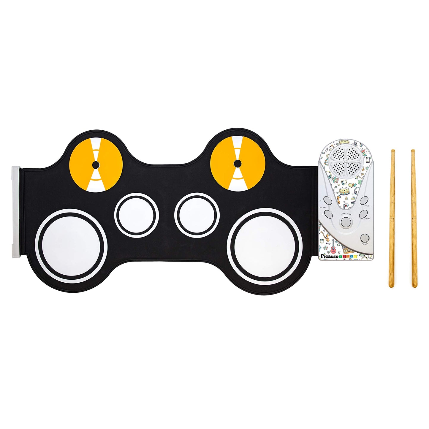 PicassoTiles Portable Roll-Up Electronic Drum Set for Kids 7 Drum Pads with Built-in Speaker Headphone Jack Recording Function Educational Demo Songs Fun Musical Toy for Boys and Girls Ages 3+ PT50