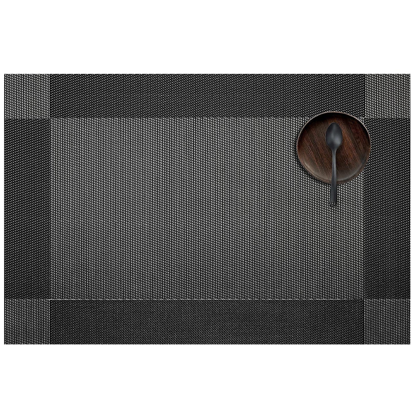 AHHFSMEI Placemats for Dining Table Set of 6 Woven Vinyl Plastic Place Mats Non-Slip Heat Insulation Stain Resistant Table Mats Washable Easy Clean Placemats (Black Corner)