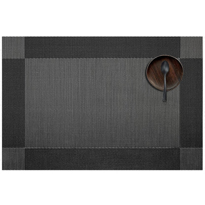 AHHFSMEI Placemats for Dining Table Set of 6 Woven Vinyl Plastic Place Mats Non-Slip Heat Insulation Stain Resistant Table Mats Washable Easy Clean Placemats (Black Corner)