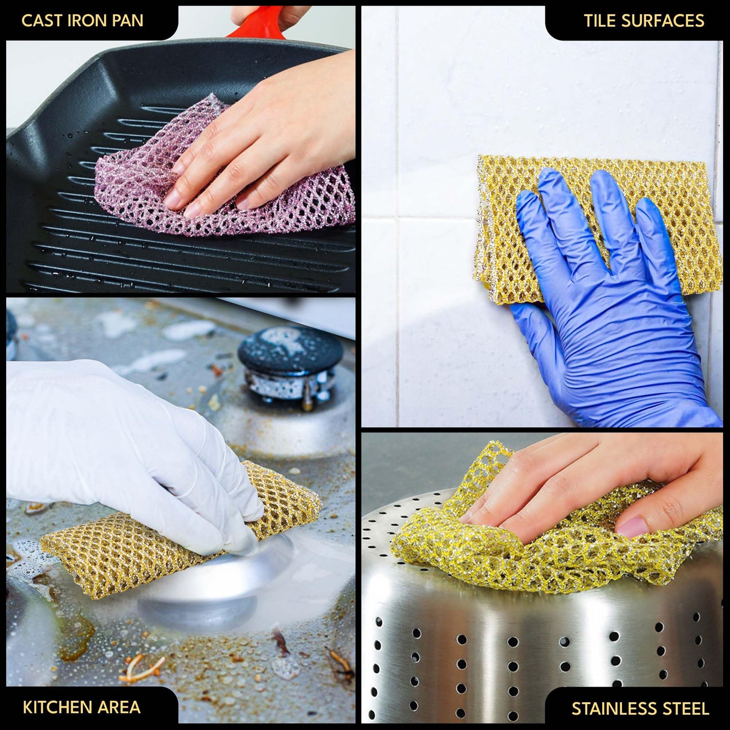 Heavy Duty Dish Scrubbers, Non-Scratch Scouring Pads - Odorless & Long Lasting Mesh Dish Cloth - Replace Sponges - Kitchen, Floor and Bathroom Usage - Made in Korea (2 Pcs)