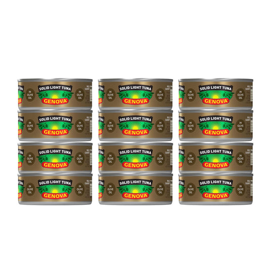 Genova Premium Solid Light Tuna in Olive Oil, 5 Ounce Cans, 12-Pack – Nutrient Rich, High Protein Canned Tuna Fish - Delicious, Easy, Nutritious Ready to Eat Meals