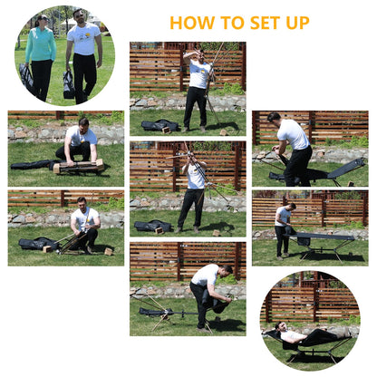 KingCamp Hammock with Stand, Portable Folding Large Oversized XL Heavy Duty Ultralight Lay Flat Sleeping Camping Cot with Carry Bag for Adult Outside Outdoor Backpacking Travel Patio Backyard, Black