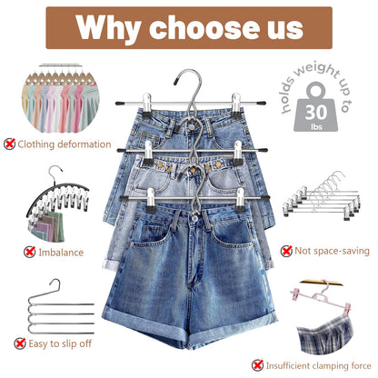 Pants Hangers Space Saving,Stackable Skirt Hangers with Clips, Hanging Closet Organizer and Storage,Clothes Hangers, College Dorm Essentials Apartment Essentials- 8 Pack
