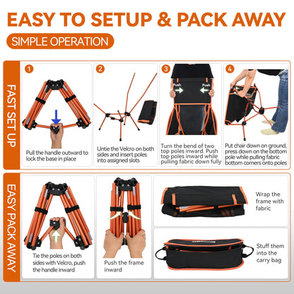 MARCHWAY Lightweight Folding High Back Camping Chair with Head Support, Stable Portable Compact for Outdoor Camp, Travel, Beach, Picnic, Festival, Hiking, Backpacking (Highback Orange)